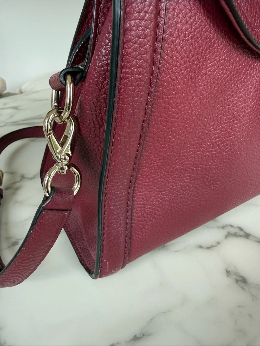 Kate Spade Burgundy Pebbled Leather Cobble Hill Adrien Satchel Bag